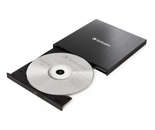 Verbatim 43886 External Slimline CD/DVD Writer External Optical Drive, USB-C/USB-A, Black