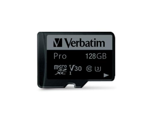Verbatim 47044 Pro U3 Micro SDXC Memory Card 128GB + microSD to SD Adapter