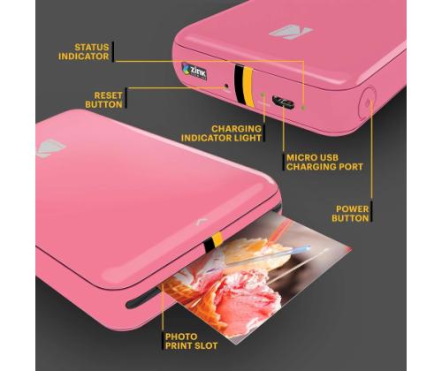 Kodak STEP Instant Mobile Photo printer Colour ZINK 2x3'' 1 ppm, Bluetooth, Pink