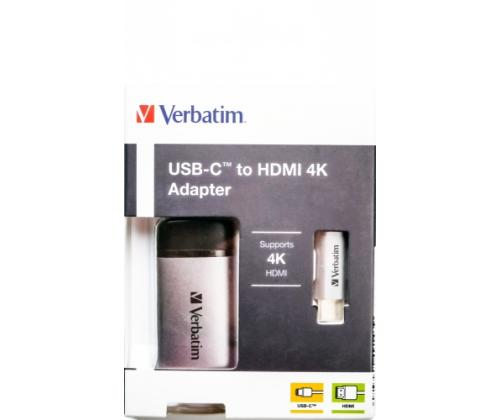Verbatim 49143 USB-C to HDMI 4K Adapter, USB 3.1 GEN 1, HDMI 4K (60Hz), 10 cm Cable, Grey/Black
