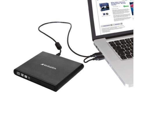 Verbatim 98938 External Slimline CD/DVD Writer External Optical Drive, USB-A, Black