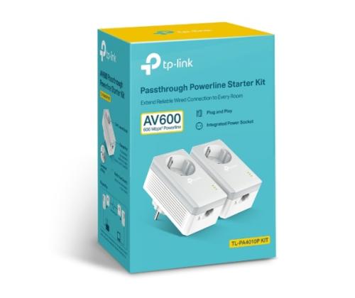 TP-Link TL-PA4010P KIT AV600 Passthrough Powerline 600 Starter Kit Adapter Kit