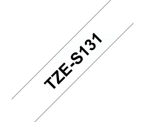 Brother TZe-S131 (TZeS131) Labelling Tape, Strong Adhesive, Black on Clear, 12mm 8m