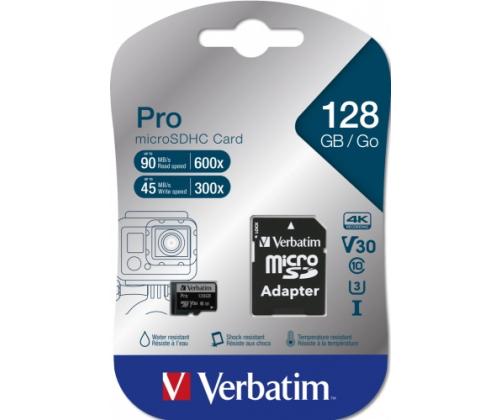 Verbatim 47044 Pro U3 Micro SDXC Memory Card 128GB + microSD to SD Adapter