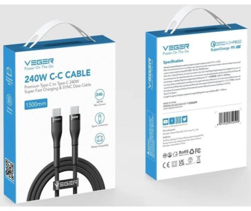 Veger Cable USB-C to USB-C PD 48V 5A 240W CC03 1.5m, Black