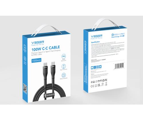 Veger Cable USB-C to USB-C PD 20V 5A 100W CC05 1.5m, Black