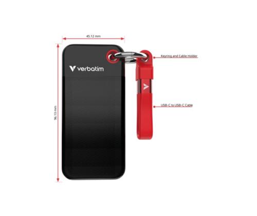Verbatim 32192 Pocket SSD Drive 1TB, USB-C 3.2 Gen 2, M.2, up to 1000MB/s, Black/Red
