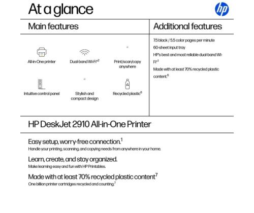 HP DeskJet 2910 AiO Printer Inkjet Colour MFP A4 7.5 ppm USB Wi-Fi