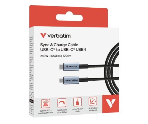 Verbatim 31847 Sync &amp; Charge Cable USB-C to USB-C 240W 40Gbps 120cm, Grey/Black