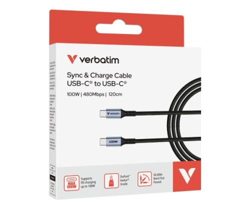 Verbatim 31846 Sync &amp; Charge Cable USB-C to USB-C 100W 480Mbps 120cm, Grey/Black