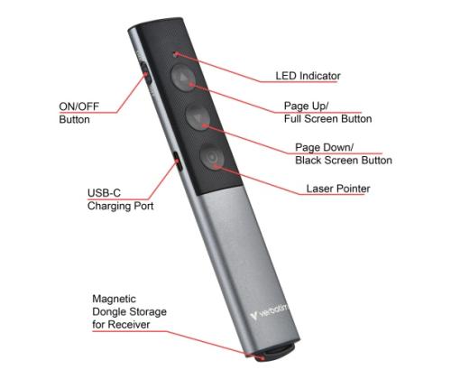 Verbatim 32366 Agenda Wireless Presenter with Red Laser Pointer, Grey/Black