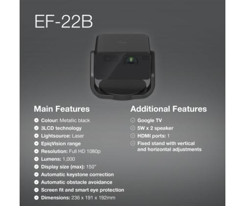 Epson EF-22B Projector 3LCD FHD 1920x10Epson EF-22B Projector 3LCD FHD 1920x1080, 500 ANSI lumens, U