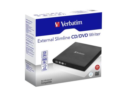 Verbatim 98938 External Slimline CD/DVD Writer External Optical Drive, USB-A, Black
