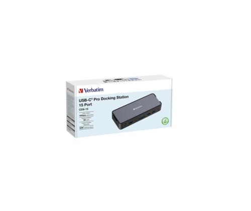 Verbatim 32171 CDS-15 USB-C Pro Docking Station 15 Ports, Grey/Black