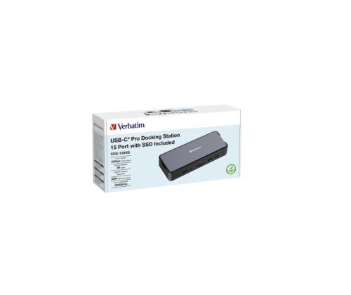 Verbatim 32174 CDS-15SSD USB-C Pro Docking Station 15 Ports, 256GB SSD, Grey/Black