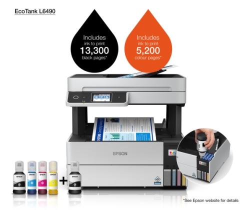 Epson EcoTank L6490 Printer Inkjet Colour MFP A4 37 ppm USB Wi-Fi Ethernet LAN