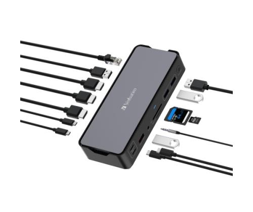 Verbatim 32171 CDS-15 USB-C Pro Docking Station 15 Ports, Grey/Black