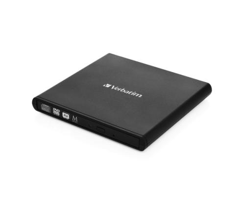 Verbatim 98938 External Slimline CD/DVD Writer External Optical Drive, USB-A, Black