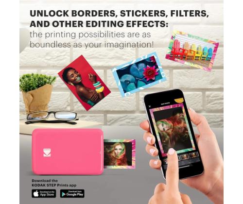 Kodak STEP Instant Mobile Photo printer Colour ZINK 2x3'' 1 ppm, Bluetooth, Pink