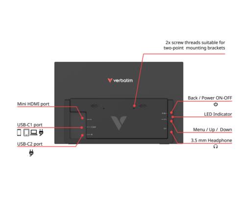 Verbatim 32401 Portable Monitor LIGHT 15.6'' IPS FHD 1920x1080 10ms 250cd/m2 60Hz, Black