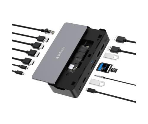 Verbatim 32174 CDS-15SSD USB-C Pro Docking Station 15 Ports, 256GB SSD, Grey/Black