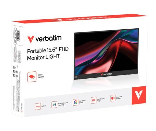 Verbatim 32401 Portable Monitor LIGHT 15.6'' IPS FHD 1920x1080 10ms 250cd/m2 60Hz, Black