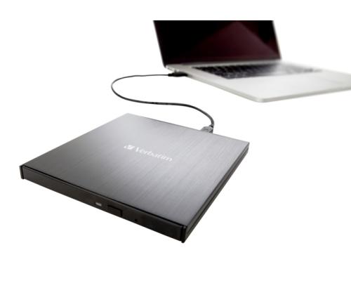 Verbatim 43886 External Slimline CD/DVD Writer External Optical Drive, USB-C/USB-A, Black