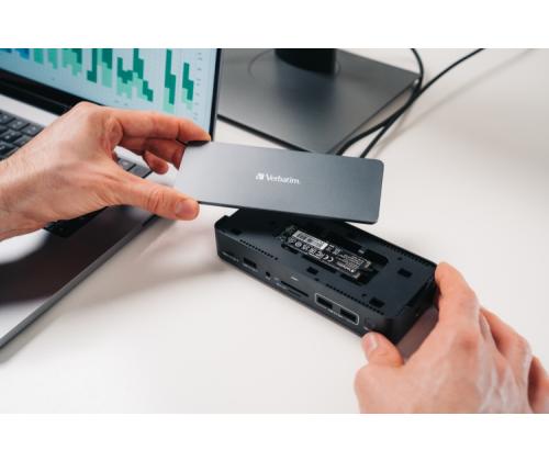 Verbatim 32174 CDS-15SSD USB-C Pro Docking Station 15 Ports, 256GB SSD, Grey/Black