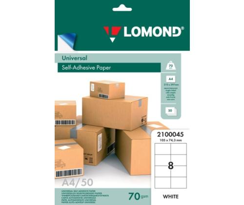 Lomond Self-Adhesive Paper Universal Labels, 8/105x74,3, A4, 50 sheets, White