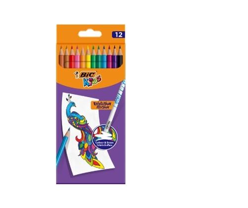 BIC Kids Evolution Illusion erasable pencil crayons box of 12 pcs