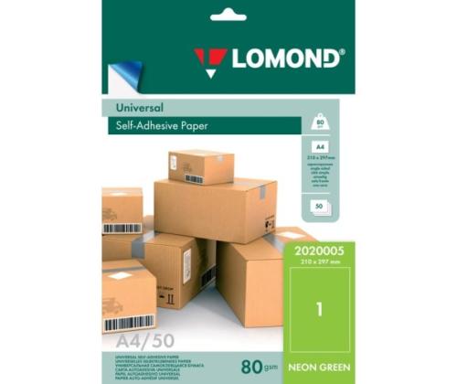 Lomond Self-Adhesive Paper Universal Labels, 1/210x297, A4, 50 sheets, Green neon