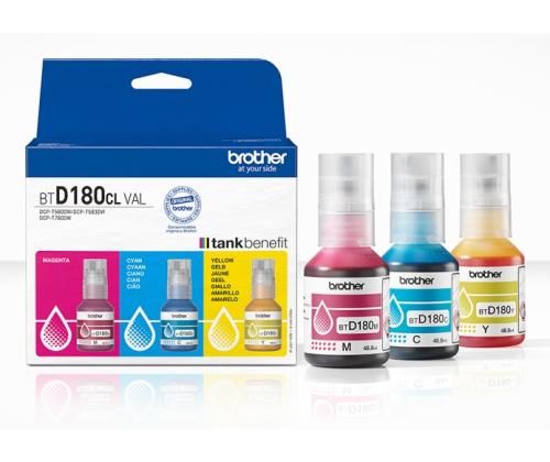 Brother BTD180CLVAL Ink Refill Bottles Multipack, CMY