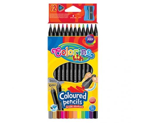 Colorino Kids Triangular coloured pencils 12 colours (with sharpener) black wooden
