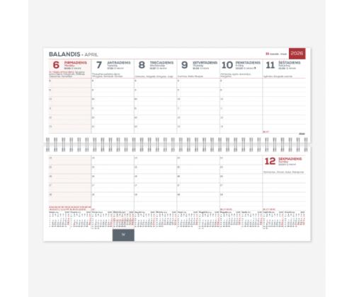 Horizontal table calendar Memo PVC 2026m. Black