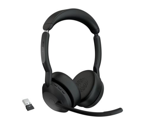 Jabra Evolve2 55 UC Stereo Link380a Wireless Headset, Bluetooth, USB-A, Black