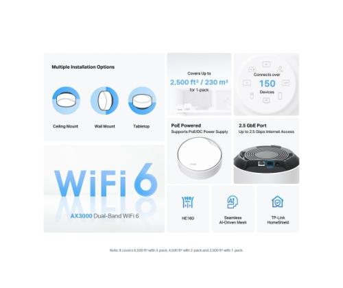 TP-Link DECO X50-POE(2-PACK) AX3000 Whole Home Mesh Wi-Fi 6 System with PoE