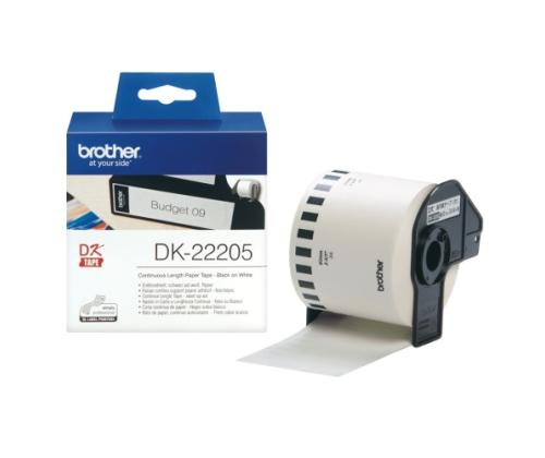 Brother DK-22205 (DK22205) Continuous Paper Label Roll, Black on White, 62mm, 30.48m