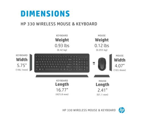 HP 330 Combo Wireless Keyboard + Mouse RF Wireless, US Int, Black