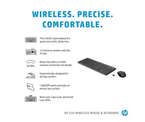 HP 330 Combo Wireless Keyboard + Mouse RF Wireless, US Int, Black