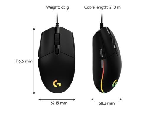 Logitech G203 Lightsync Wired Gaming Mouse USB-A, 8000 DPI, Black