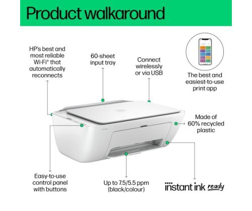 HP DeskJet 2810e All-in-One Printer Inkjet Colour MFP A4 7.5 ppm USB Wi-Fi