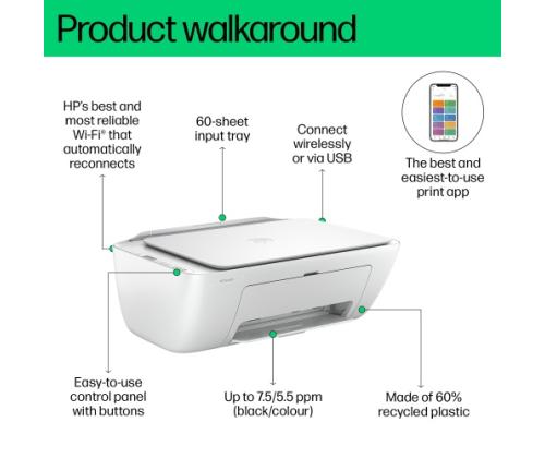 HP DeskJet 2810e All-in-One Printer Inkjet Colour MFP A4 7.5 ppm USB Wi-Fi (SPEC)