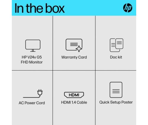 HP V24v G5 Monitor 23.8'' VA FHD 1920x1080, 5 ms, 250 cd/m2, 75 Hz, Juoda