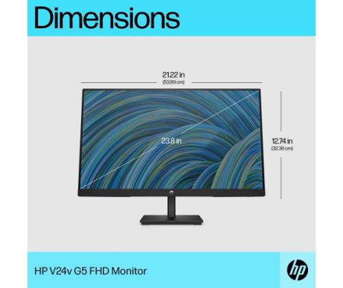 HP V24v G5 Monitor 23.8'' VA FHD 1920x1080, 5 ms, 250 cd/m2, 75 Hz, Juoda