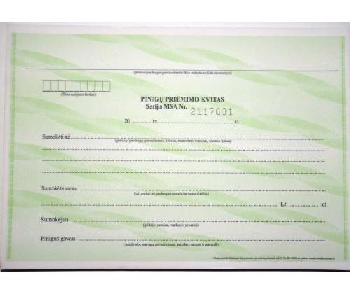 Pinigų priėmimo kvitas, su Nr., A5, 2x50  0720-036