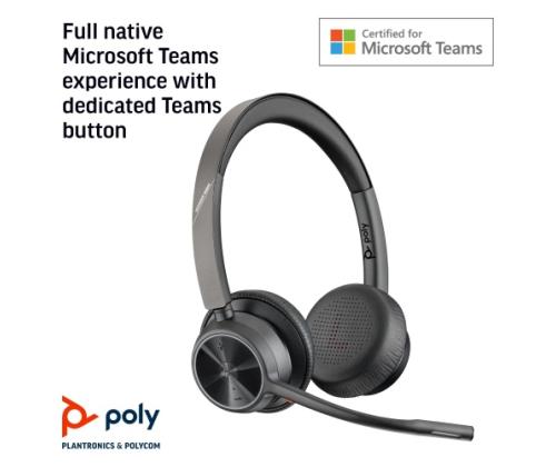 Poly Voyager 4320 MS Teams Wireless Headset, Bluetooth, USB-A, +BT700 dongle, Black