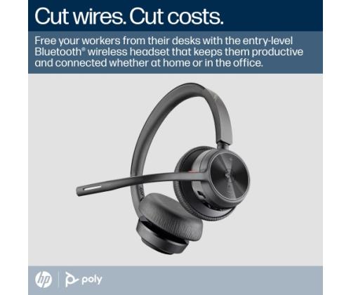 Poly Voyager 4320 MS Teams Wireless Headset, Bluetooth, USB-C, +BT700 dongle, +Charging Stand, Black