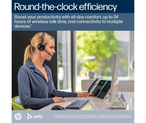 Poly Voyager 4320 MS Teams Wireless Headset, Bluetooth, USB-C, +BT700 dongle, +Charging Stand, Black