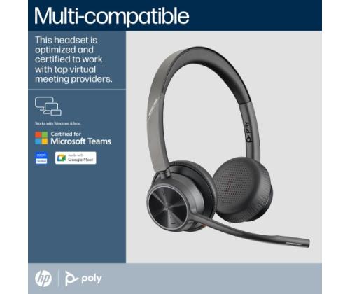 Poly Voyager 4320 MS Teams Wireless Headset, Bluetooth, USB-C, +BT700 dongle, +Charging Stand, Black