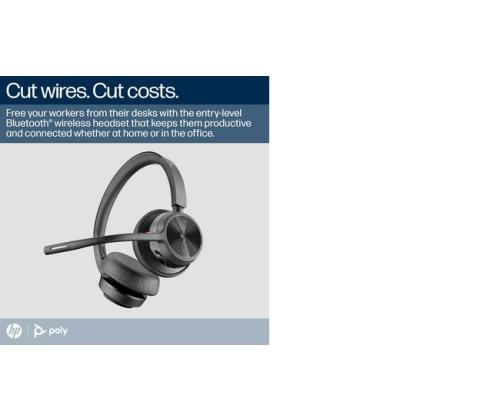 Poly Voyager 4320 MS Teams Wireless Headset, Bluetooth, USB-C, +BT700 dongle, +Charging Stand, Black